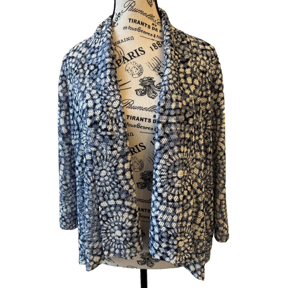 Ruby Rd Women’s Cardigan XL Open Front 3/4 Sleeves Blue/White Lightweight
